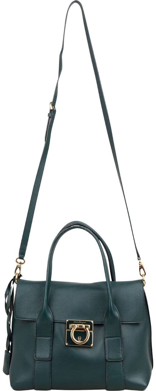 Salvatore Ferragamo Salvatore Ferragamo Calfskin Sofia Satchel Handbag Donkergroen