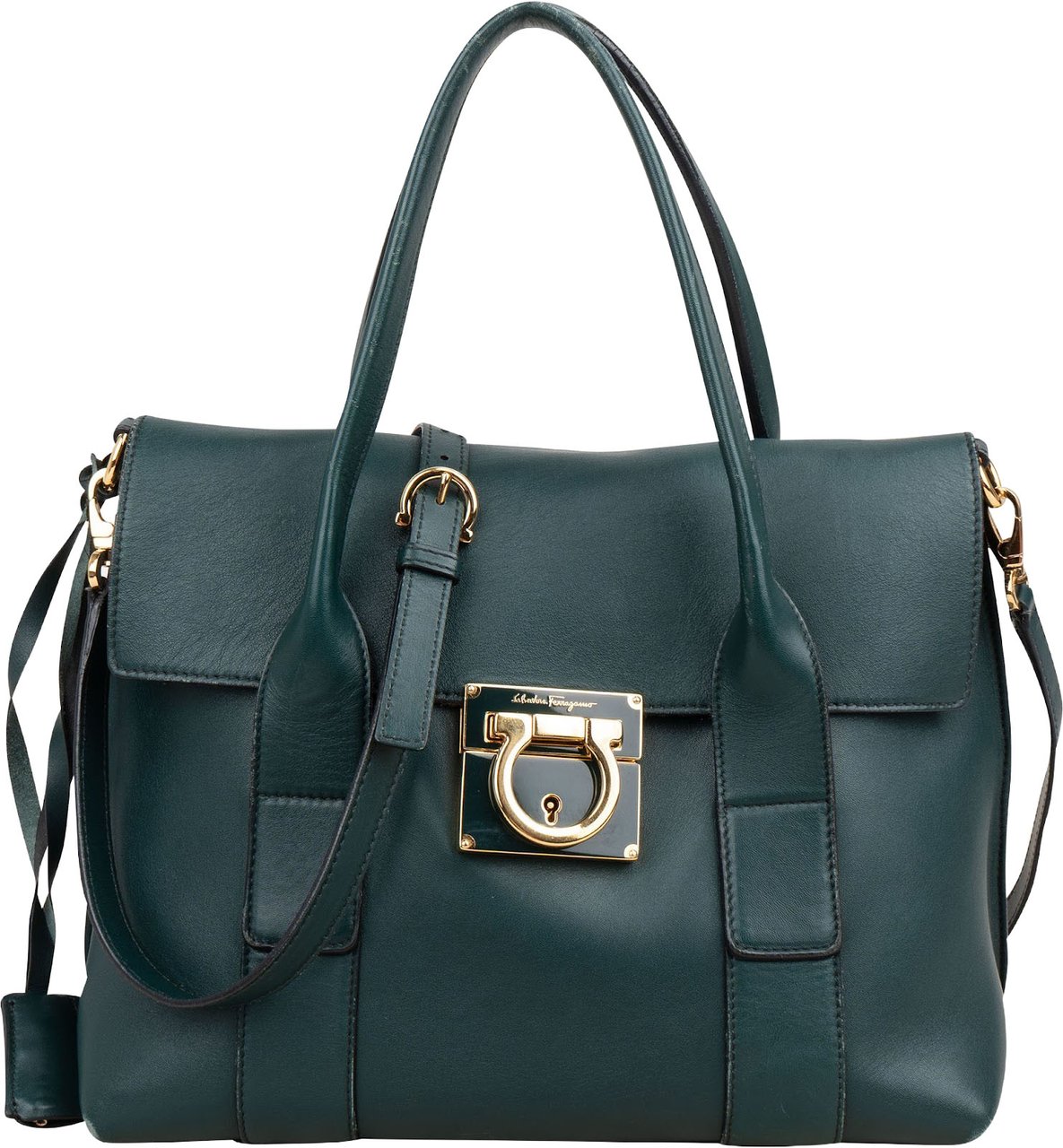 Salvatore Ferragamo Salvatore Ferragamo Calfskin Sofia Satchel Handbag Donkergroen