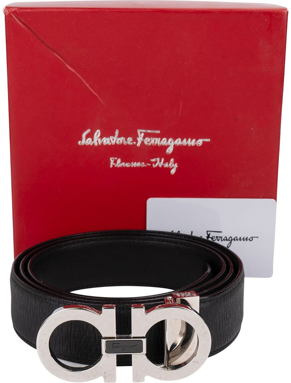 Salvatore Ferragamo Nero Pebbled Leather Gancini Belt (105) Zwart