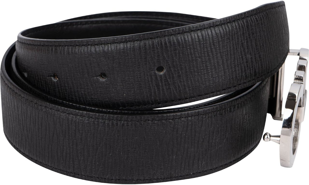 Salvatore Ferragamo Nero Pebbled Leather Gancini Belt (105) Zwart