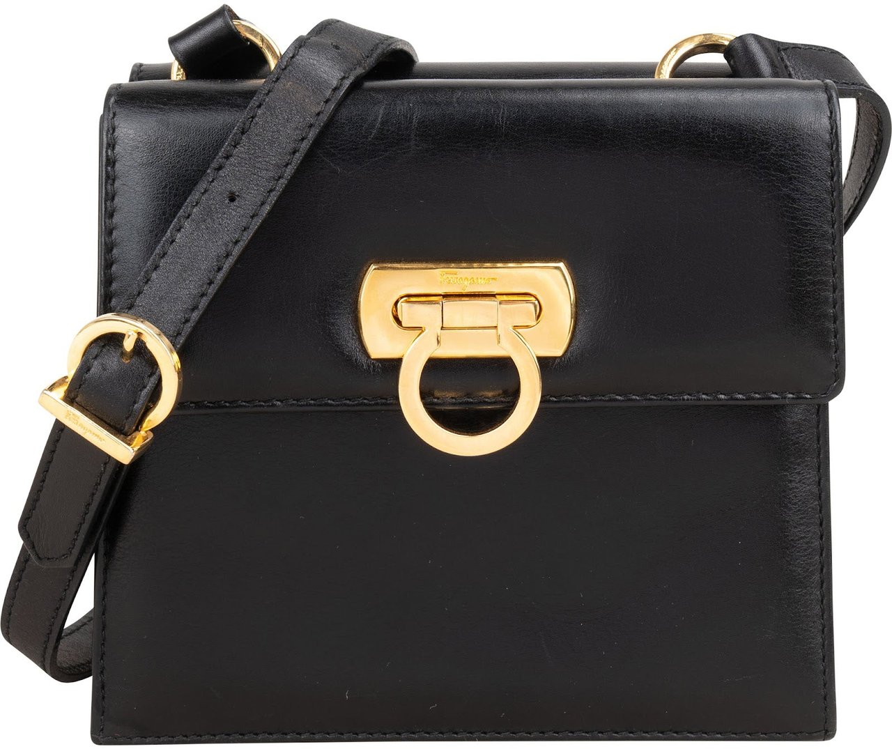 Salvatore Ferragamo Leather Gancini Flap Crossbody Bag Zwart