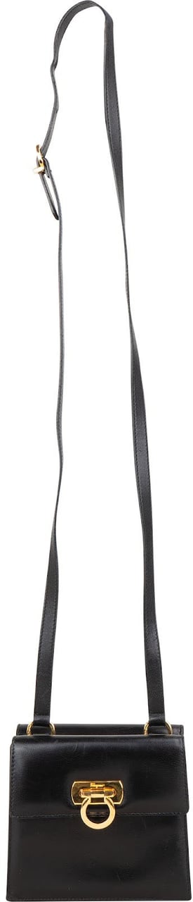 Salvatore Ferragamo Leather Gancini Flap Crossbody Bag Zwart