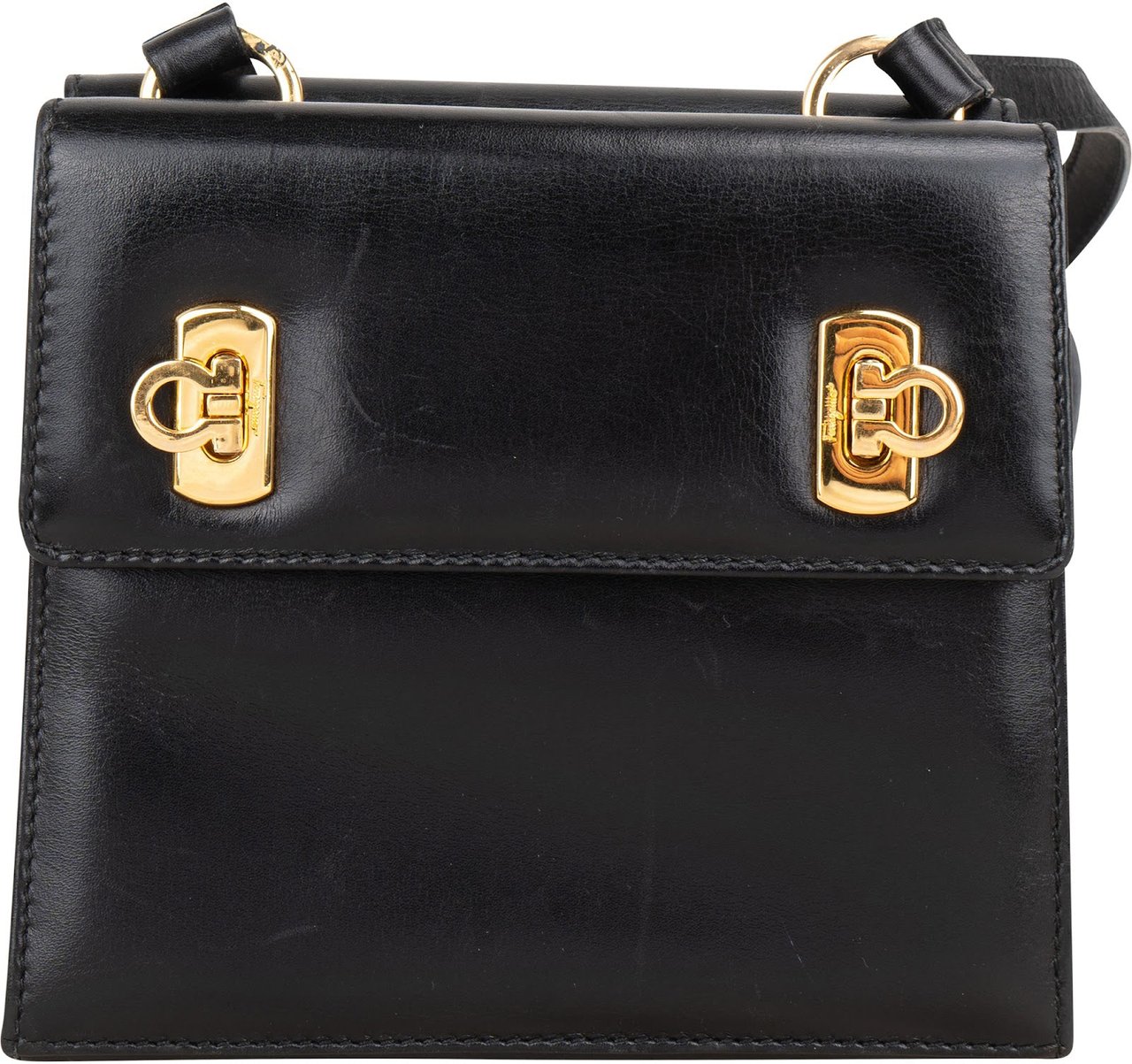 Salvatore Ferragamo Leather Gancini Flap Crossbody Bag Zwart