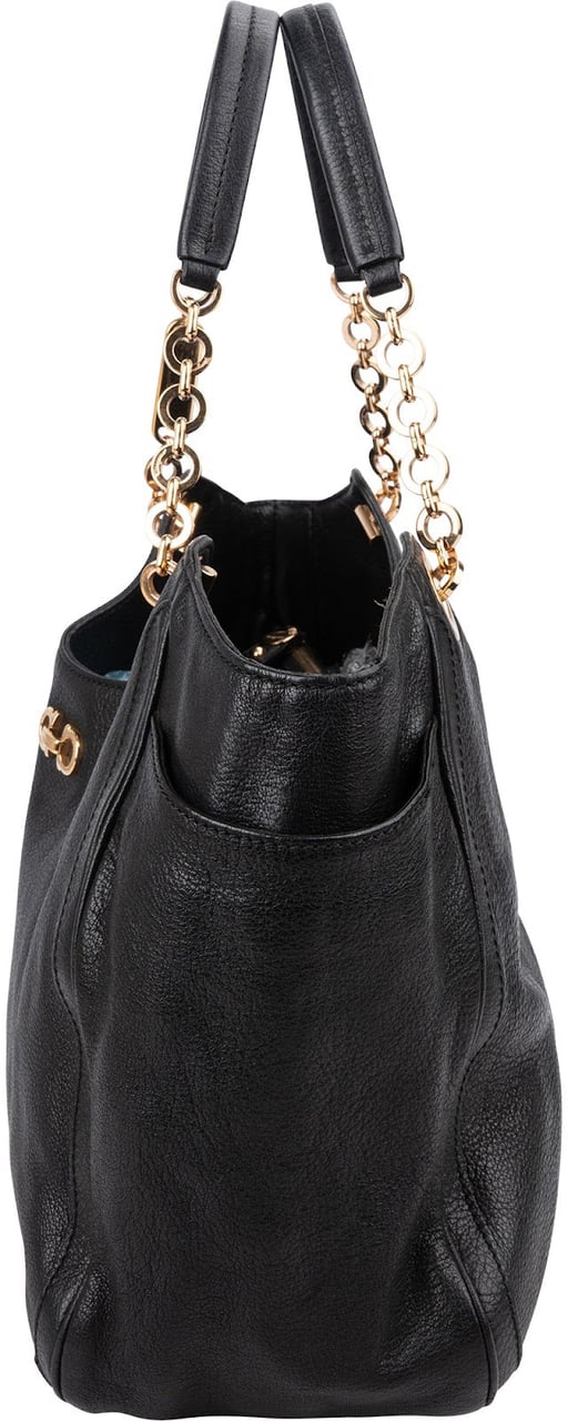 Salvatore Ferragamo Pebbled Leather Gancini Tote Shoulder Bag Zwart