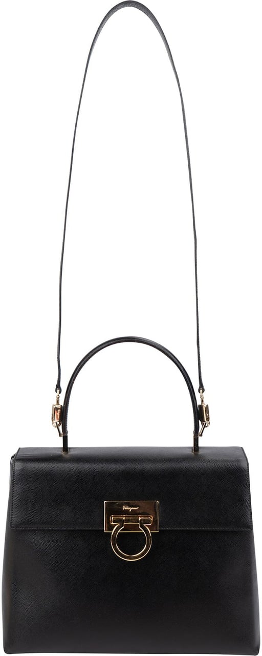 Salvatore Ferragamo Black Leather Margot Top Handle Handbag Zwart