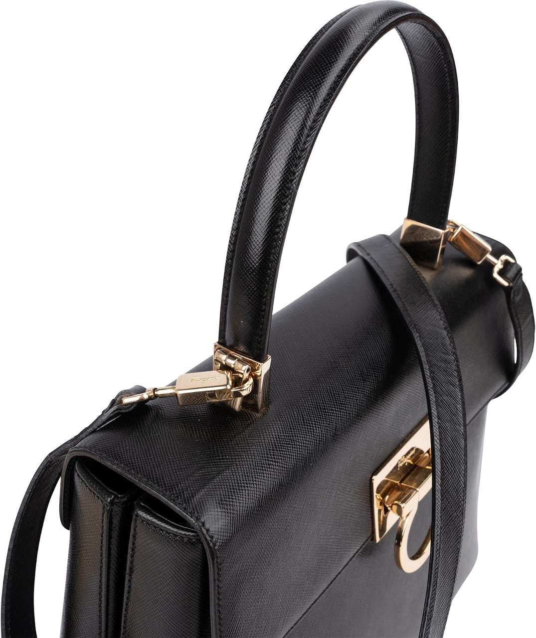 Salvatore Ferragamo Black Leather Margot Top Handle Handbag Zwart