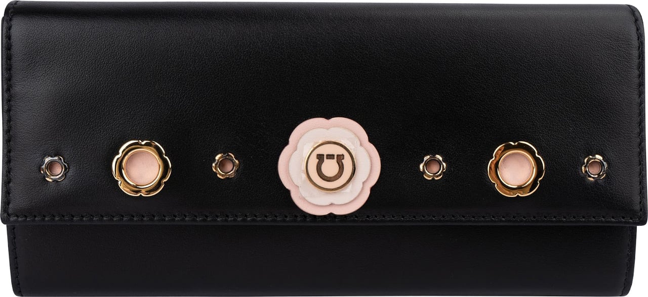 Salvatore Ferragamo Leather Diadora Pins Flap Wallet Zwart