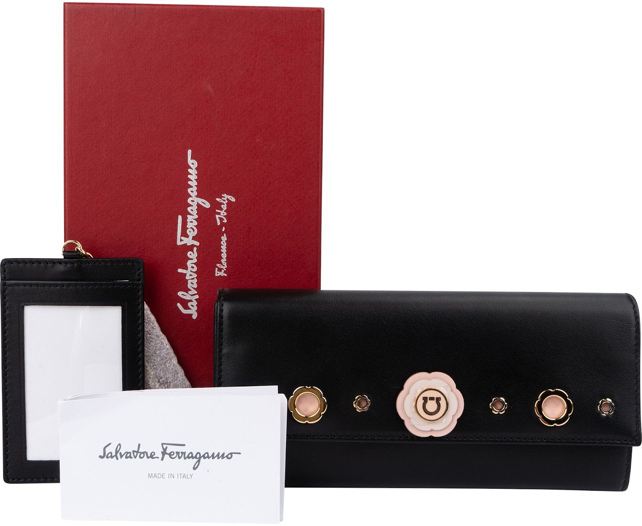 Salvatore Ferragamo Leather Diadora Pins Flap Wallet Zwart