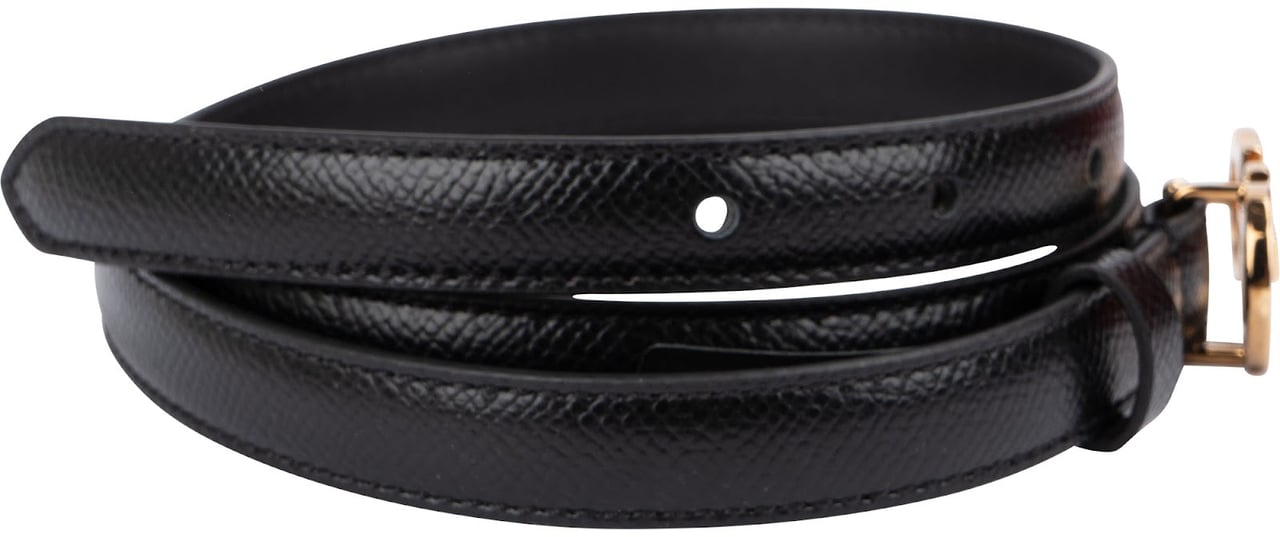 Salvatore Ferragamo Black Leather Gancini Belt (80) Zwart