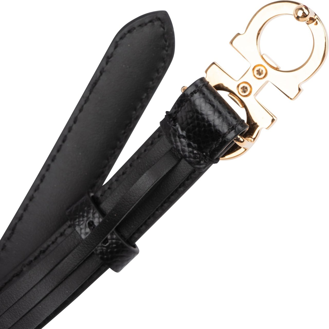 Salvatore Ferragamo Black Leather Gancini Belt (80) Zwart