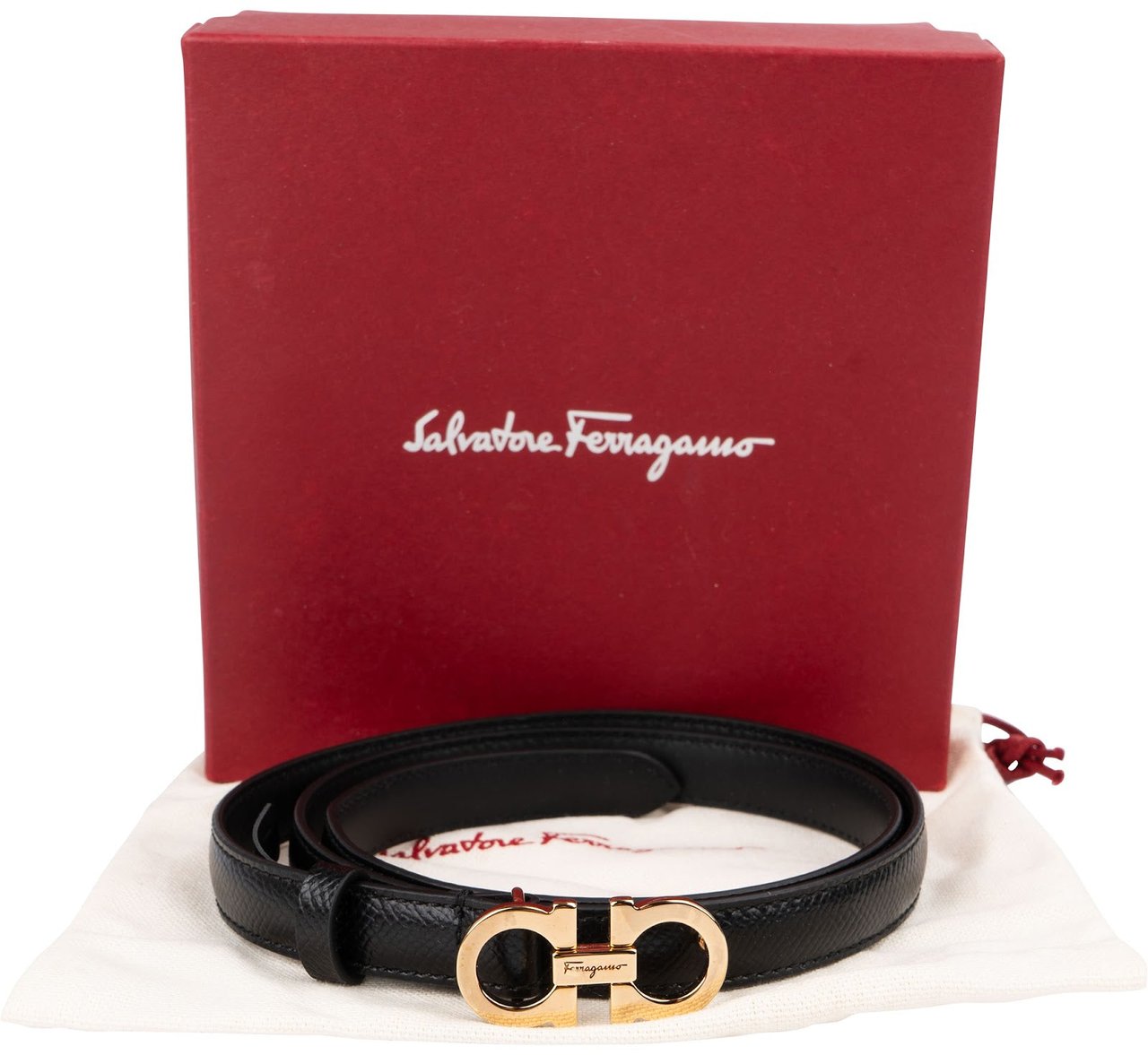 Salvatore Ferragamo Black Leather Gancini Belt (80) Zwart
