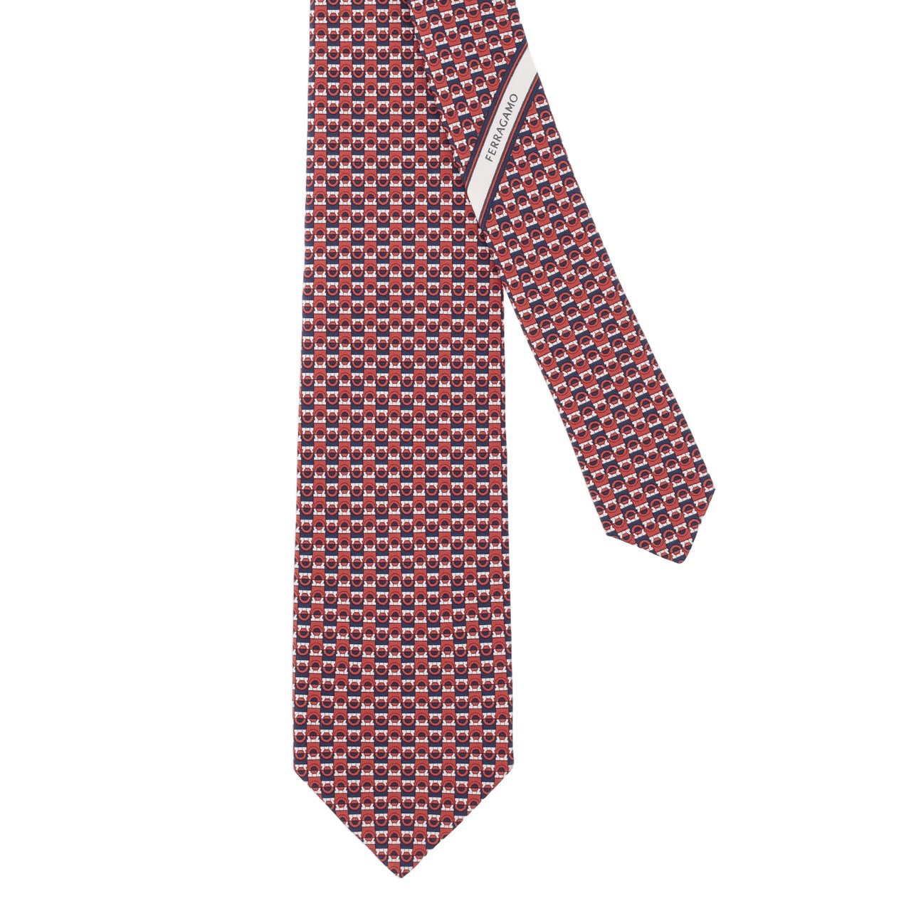 Salvatore Ferragamo Silk Tie With Multi-Color Geometric Pattern Roze