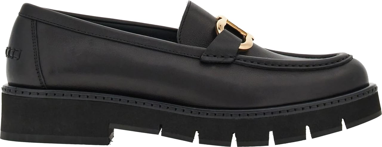 Salvatore Ferragamo Black Maryan Lug Leather Lug Sole Flats Zwart