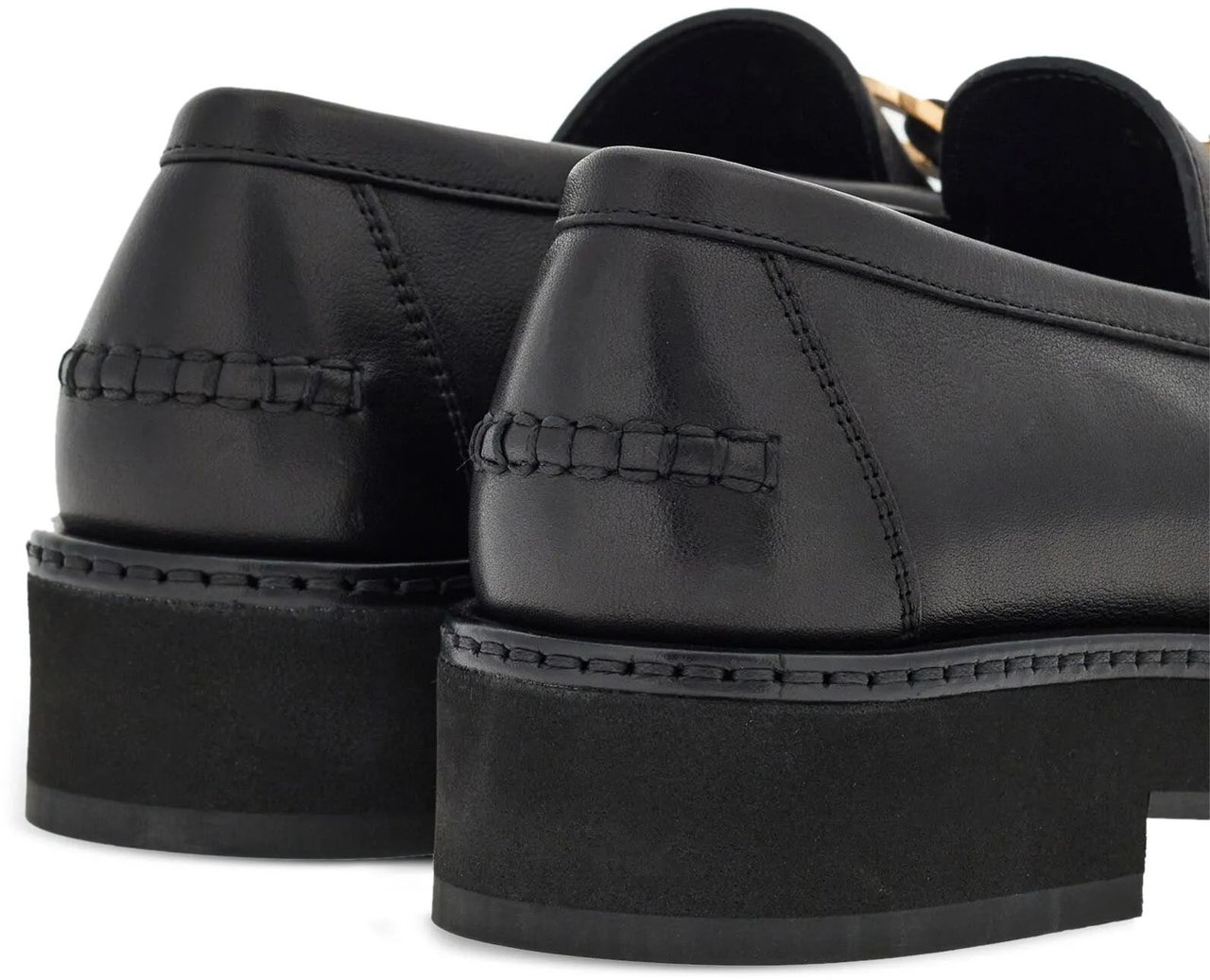 Salvatore Ferragamo Black Maryan Lug Leather Lug Sole Flats Zwart