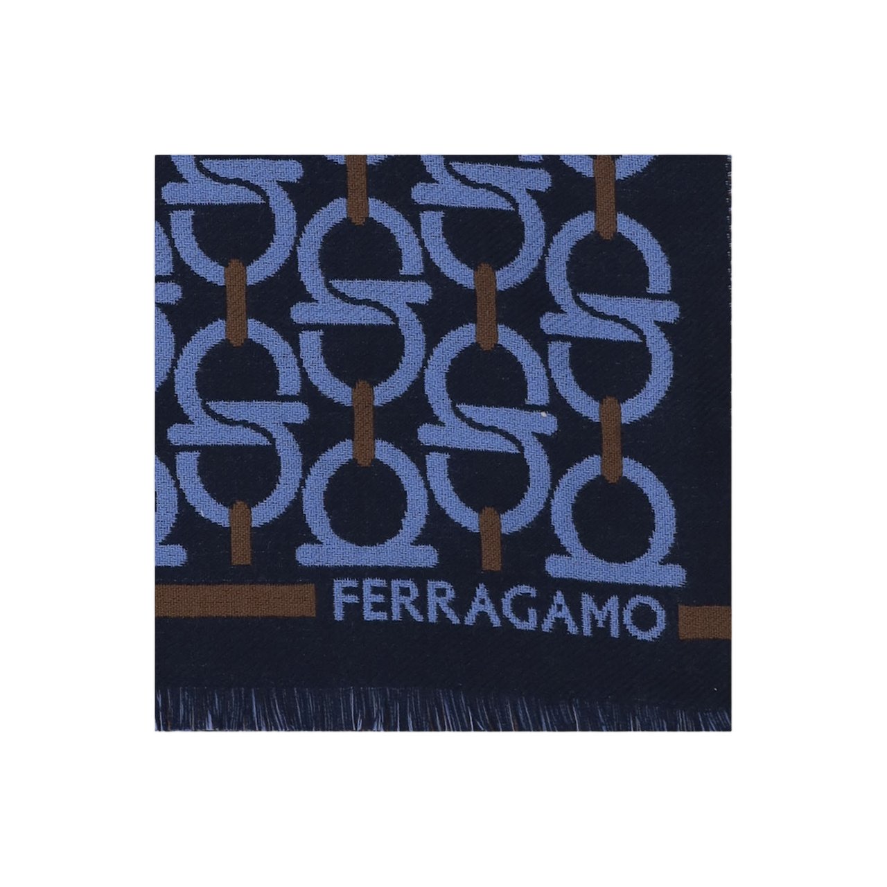 Salvatore Ferragamo Wool Hook Pattern Fringed Scarf Zwart