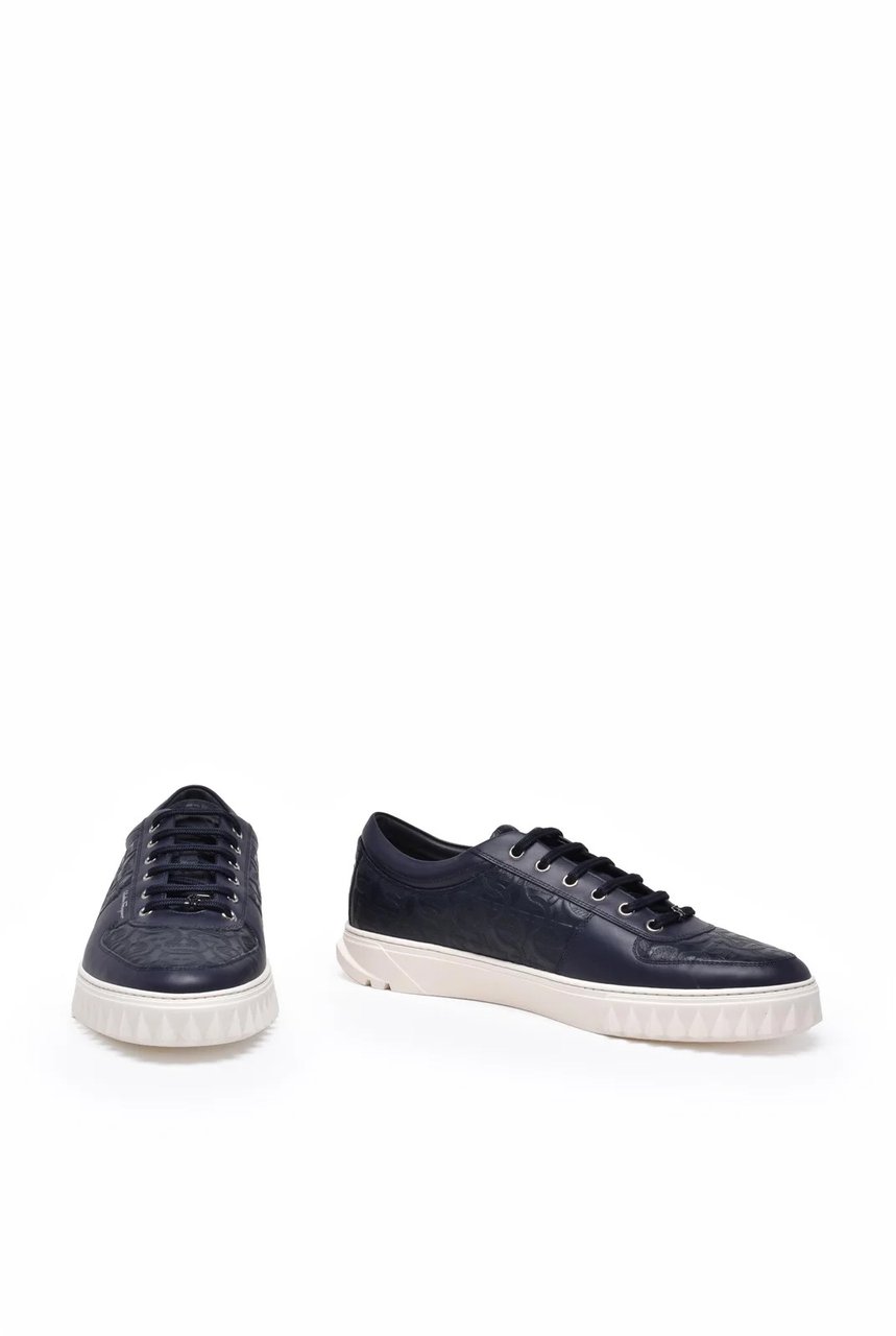 Salvatore Ferragamo Blue Leather Sneakers Blauw