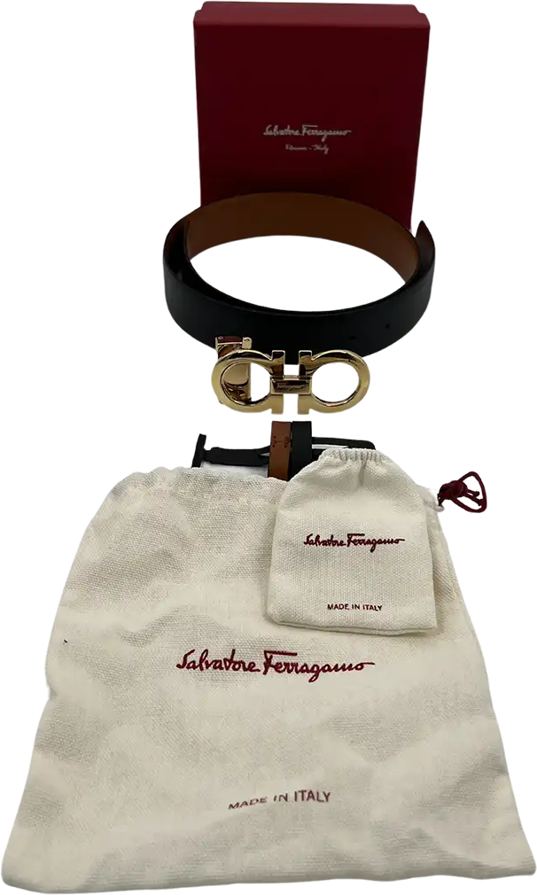 Salvatore Ferragamo Salvatore Ferragamo reversible Gancini leather belt in brown and black, 85cm Bruin