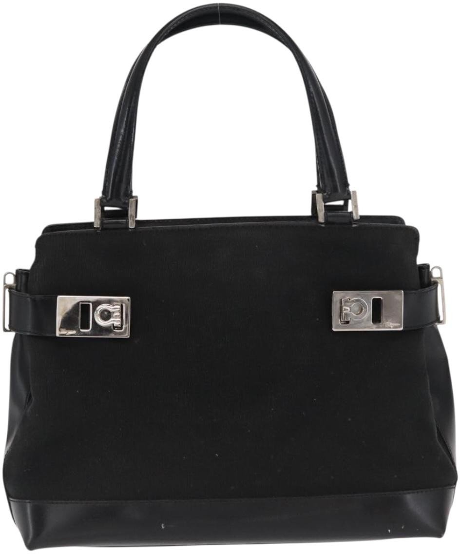 Salvatore Ferragamo Salvatore Ferragamo Double Gancini Side Buckle Tote Canvas Zwart