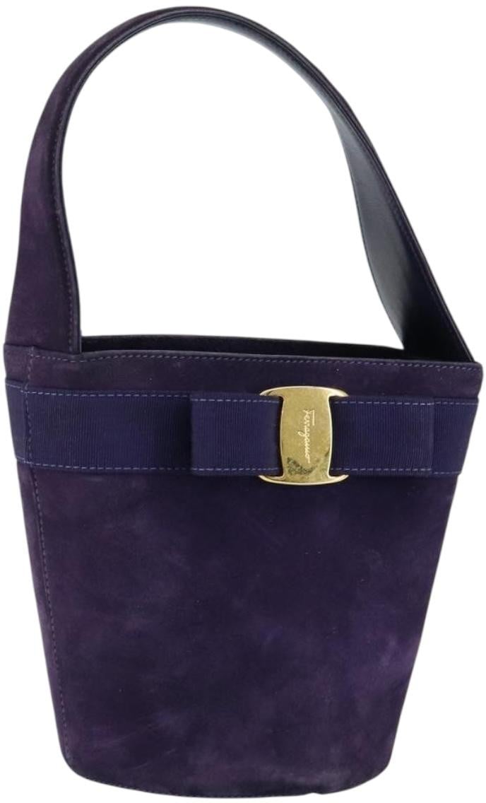 Salvatore Ferragamo Salvatore Ferragamo Vara Bow Top Handle Bucket Bag Suede Paars