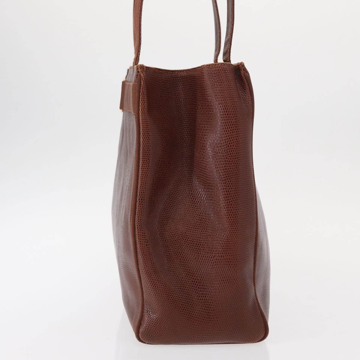 Salvatore Ferragamo Vintage Vara Bow Tote Lizard Embossed Leather Medium Bruin