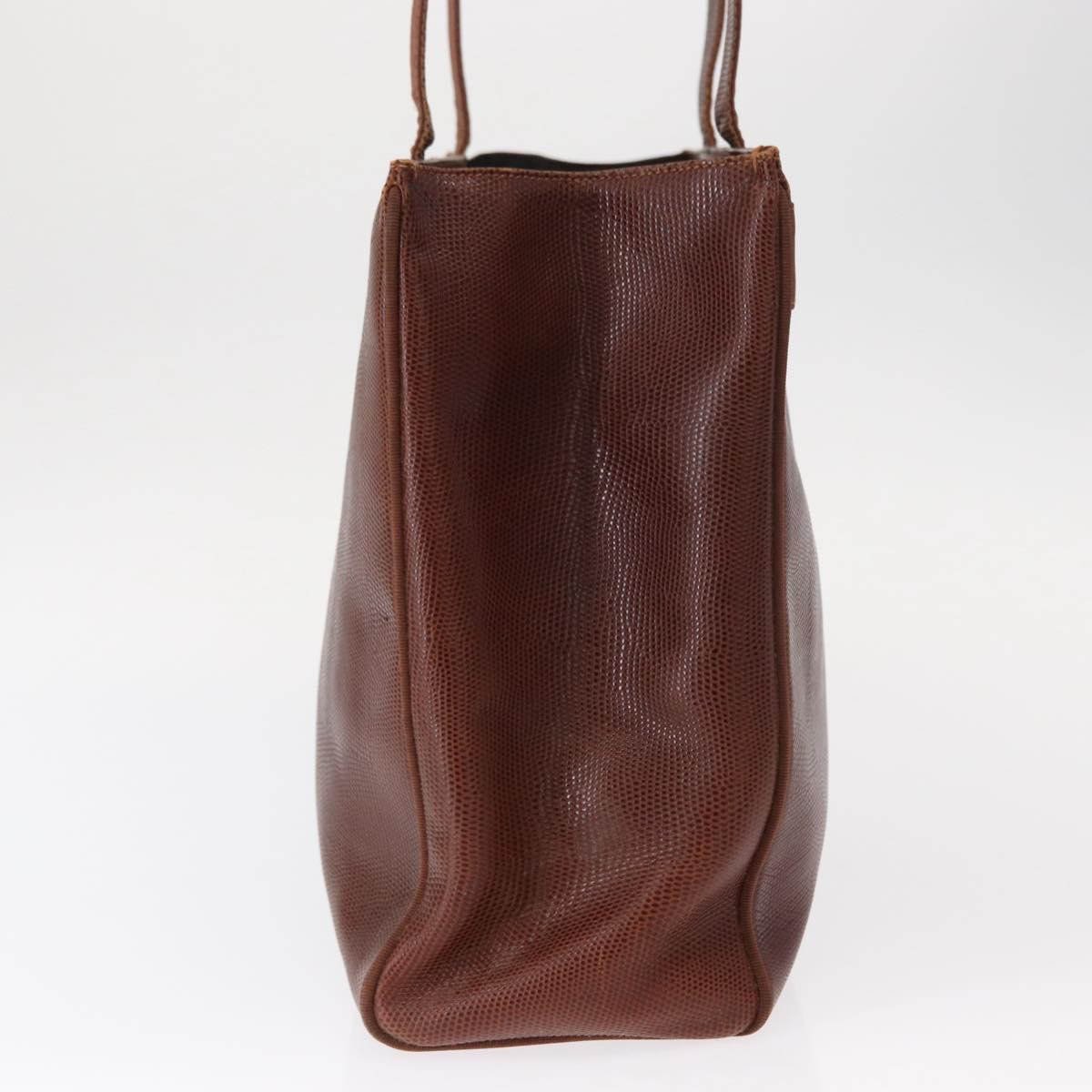 Salvatore Ferragamo Vintage Vara Bow Tote Lizard Embossed Leather Medium Bruin