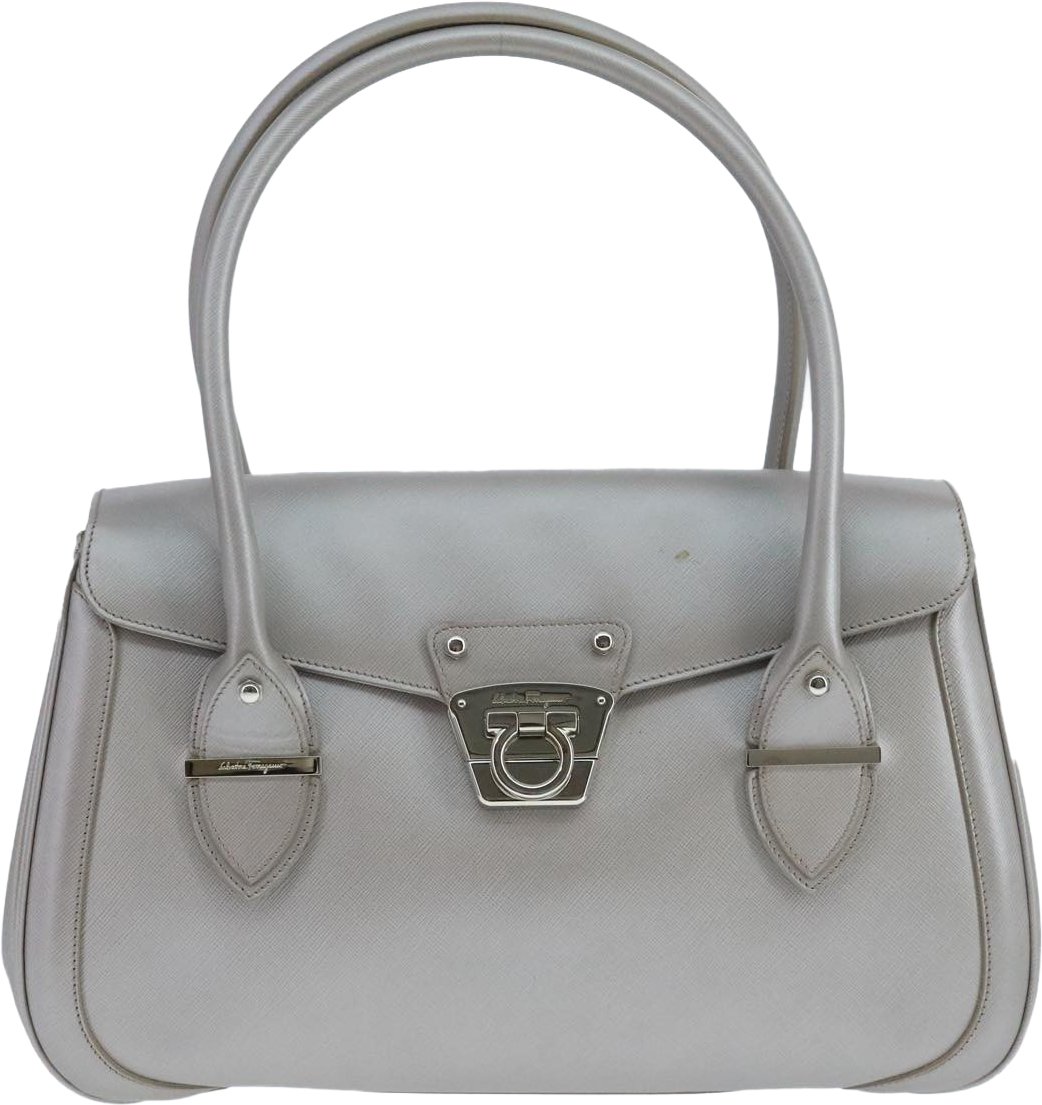 Salvatore Ferragamo Virna Satchel Leather Medium Zilver