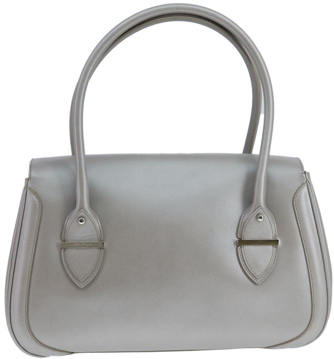 Salvatore Ferragamo Virna Satchel Leather Medium Zilver