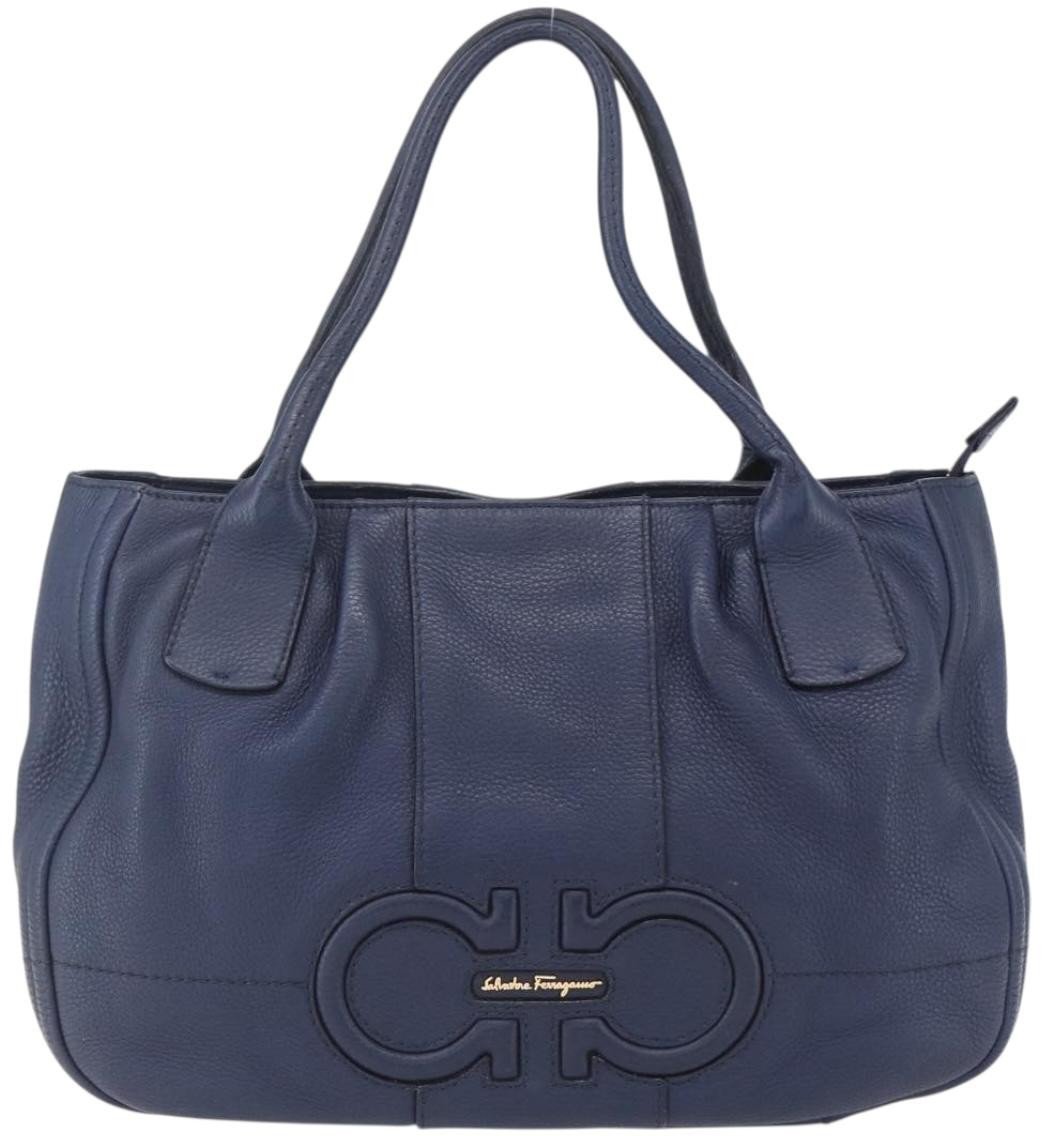 Salvatore Ferragamo Salvatore Ferragamo Izzie Gancini Embossed Tote Soft Calf Large Blauw