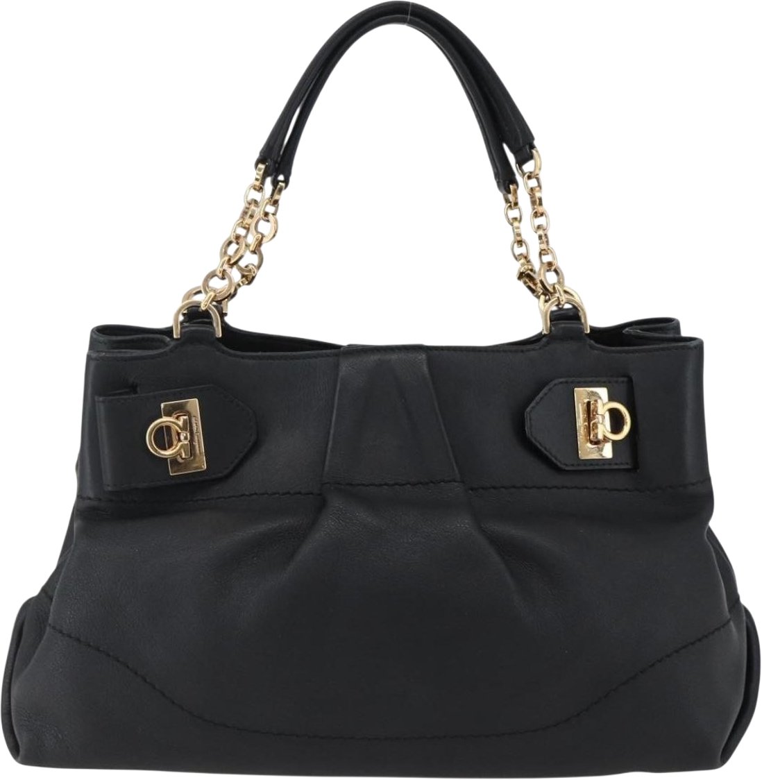 Salvatore Ferragamo W Chain Tote Leather Medium Zwart