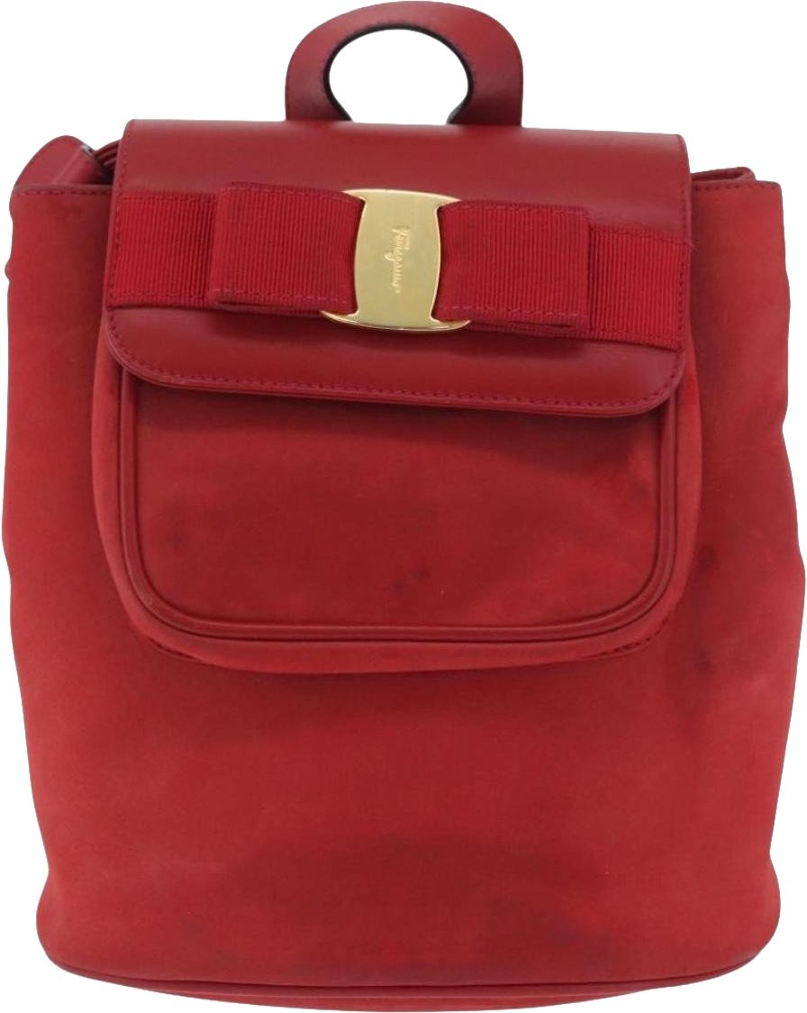 Salvatore Ferragamo Vara Flap Drawstring Leather and Suede Rood