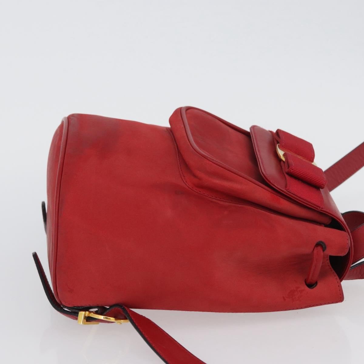 Salvatore Ferragamo Vara Flap Drawstring Leather and Suede Rood
