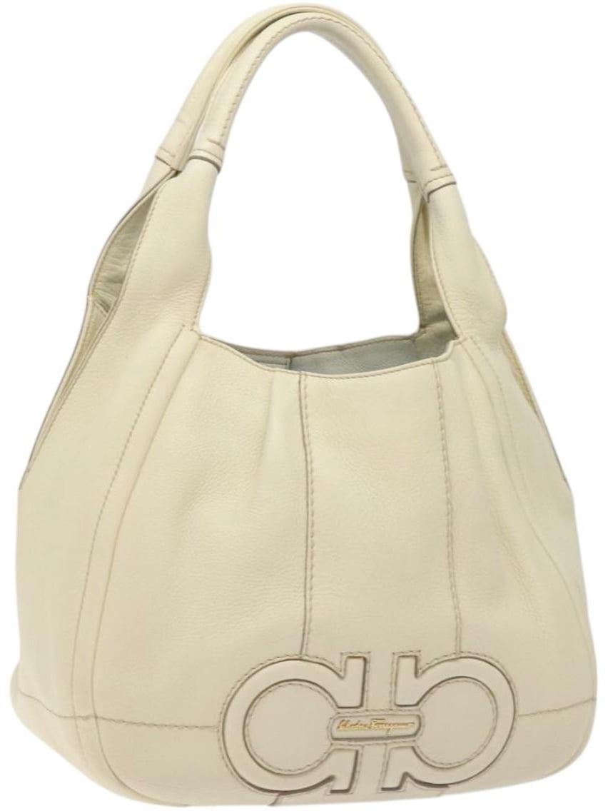 Salvatore Ferragamo Salvatore Ferragamo Gancini Hobo Stitched Leather Medium Wit