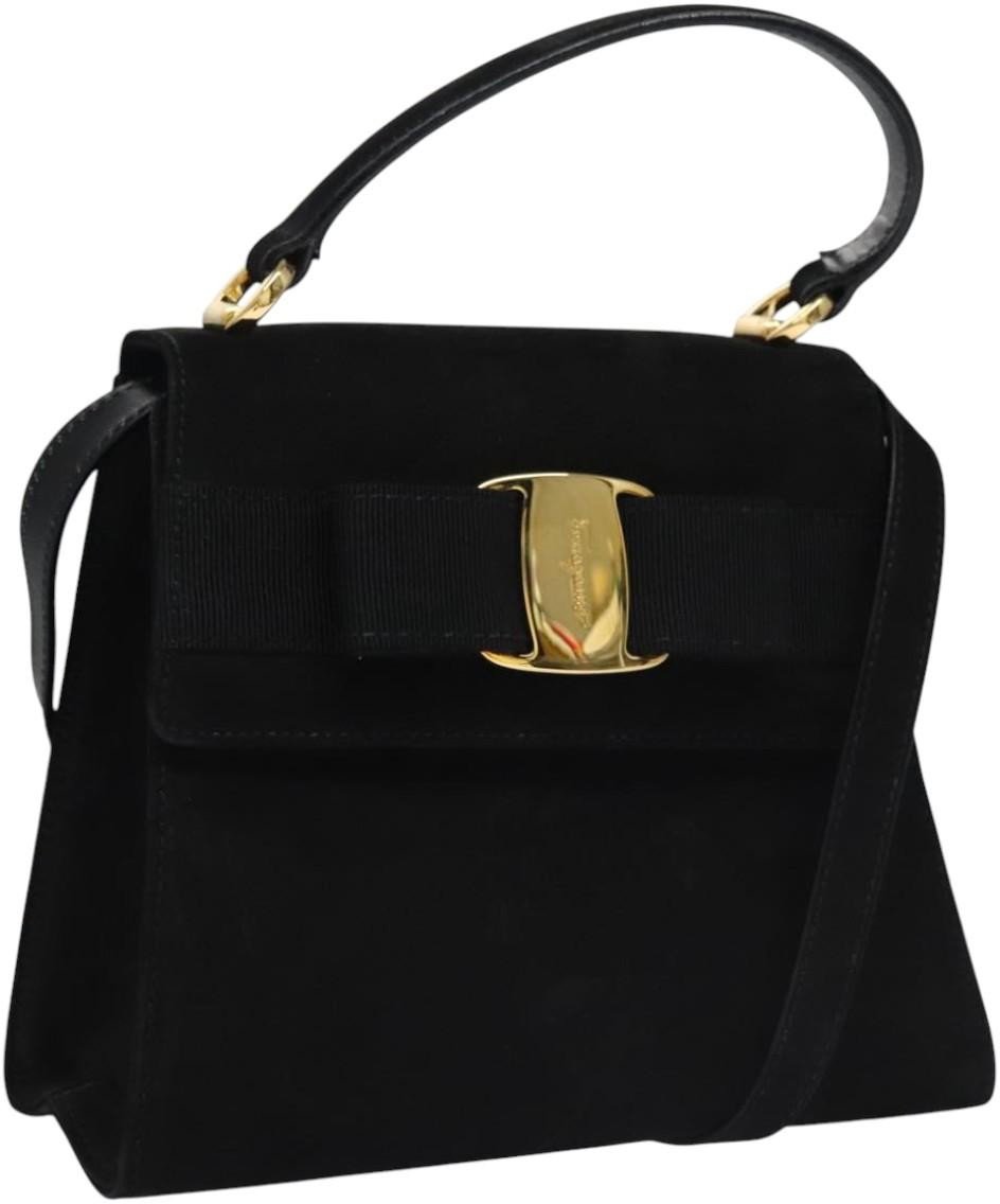 Salvatore Ferragamo Salvatore Ferragamo Vintage Vara Bow Top Handle Bag Suede Zwart