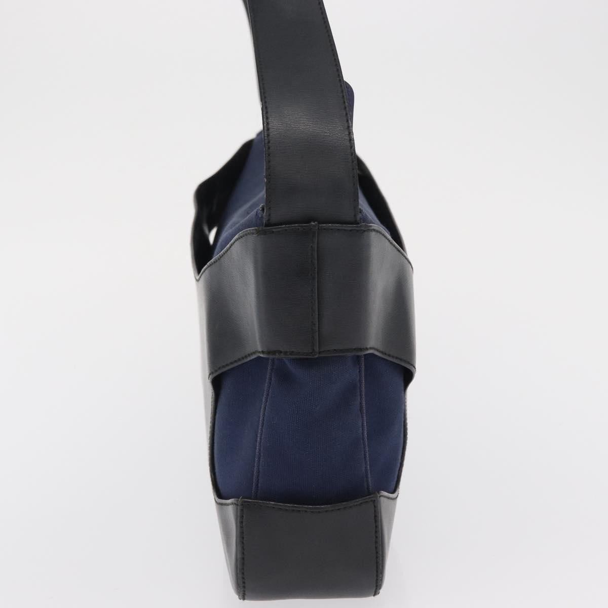 Salvatore Ferragamo Cut Out Shoulder Bag Canvas and Leather Navy