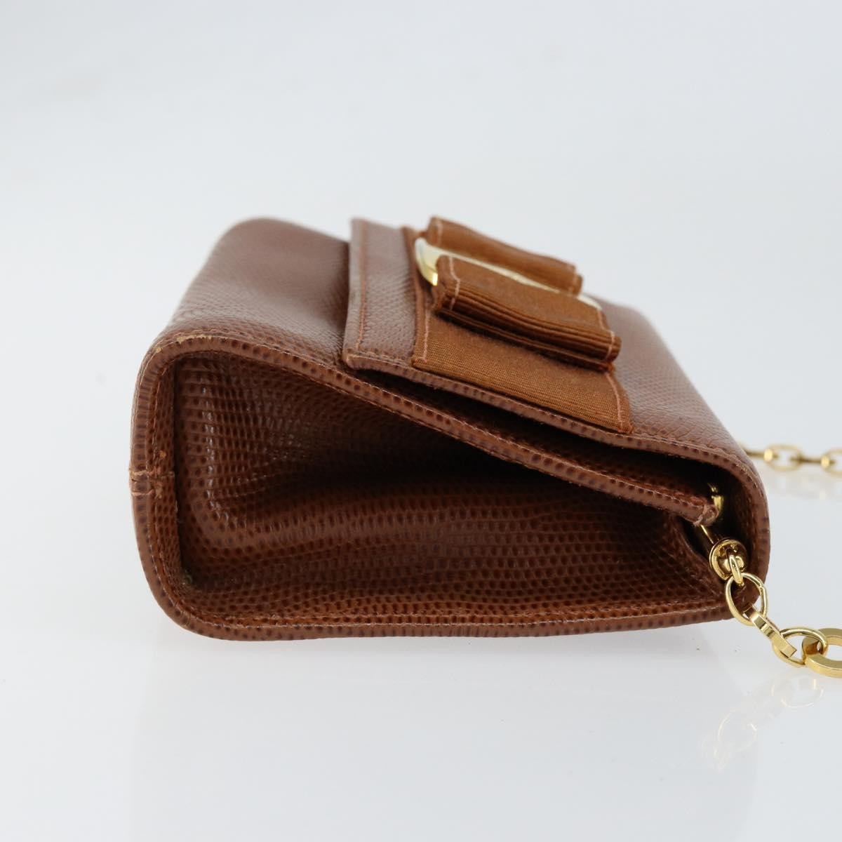 Salvatore Ferragamo Vala Shoulder Bag Embossed Leather Bruin