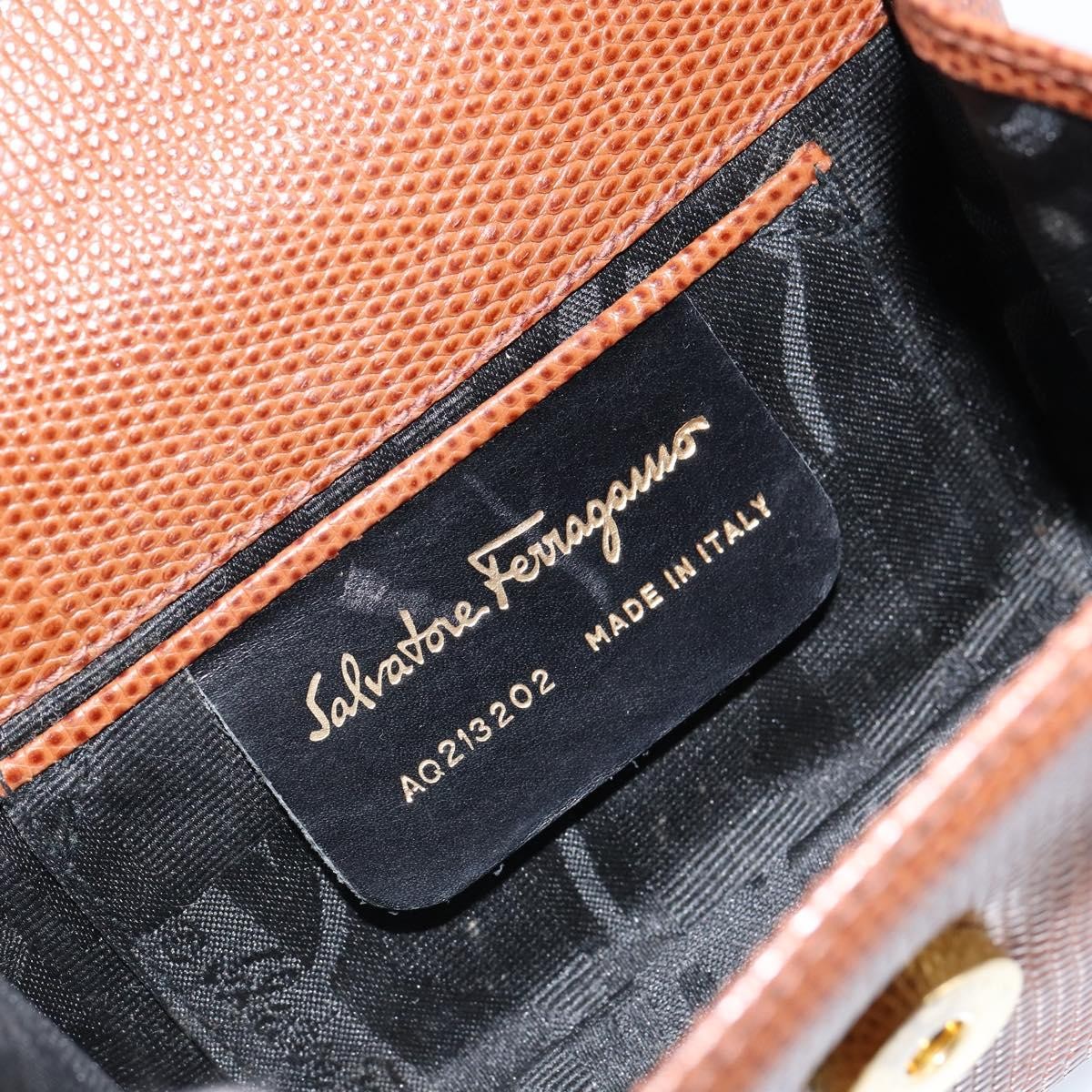 Salvatore Ferragamo Vala Shoulder Bag Embossed Leather Bruin