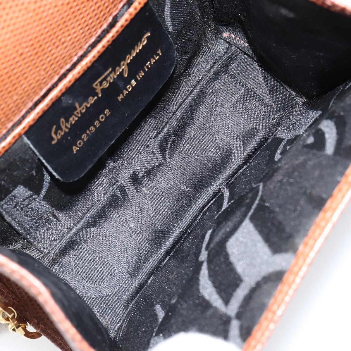 Salvatore Ferragamo Vala Shoulder Bag Embossed Leather Bruin