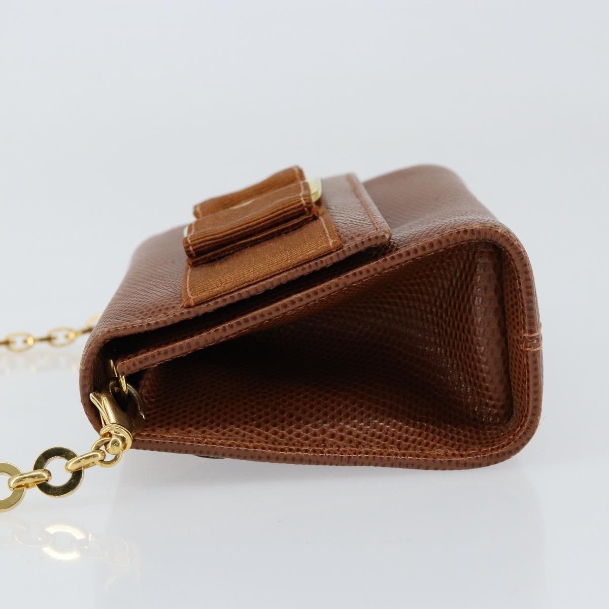 Salvatore Ferragamo Vala Shoulder Bag Embossed Leather Bruin