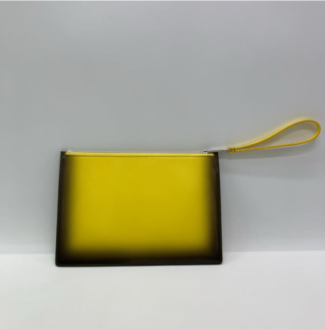 Salvatore Ferragamo Wristlet Clutch Studded Leather Medium Geel