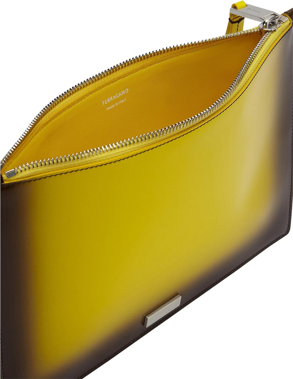 Salvatore Ferragamo Wristlet Clutch Studded Leather Medium Geel