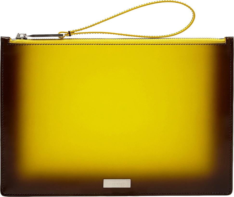 Salvatore Ferragamo Wristlet Clutch Studded Leather Medium Geel