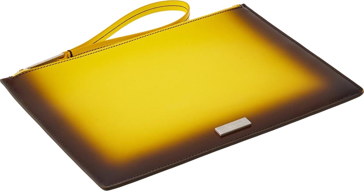 Salvatore Ferragamo Wristlet Clutch Studded Leather Medium Geel