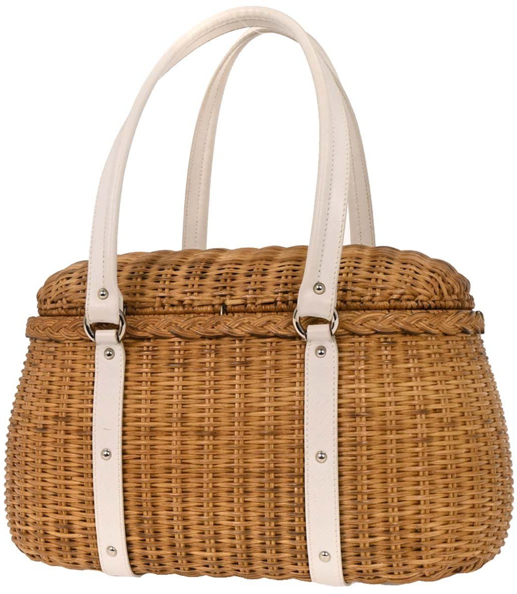 Salvatore Ferragamo Salvatore Ferragamo Basket Gancini Handbag Leather and Wicker Wit