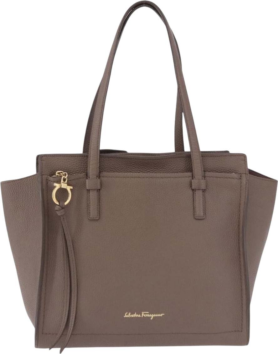 Salvatore Ferragamo Amy Tote Pebbled Leather Medium Beige