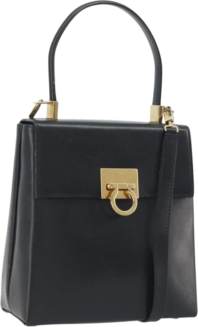 Salvatore Ferragamo Gancini Convertible Top Handle Leather Mini Zwart