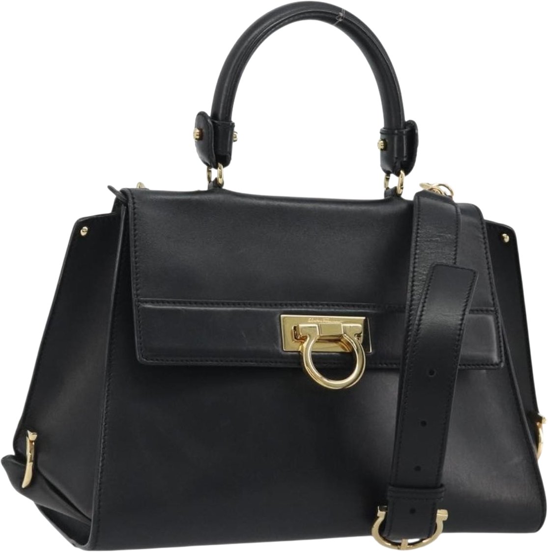 Salvatore Ferragamo Sofia Satchel Smooth Leather Medium Zwart