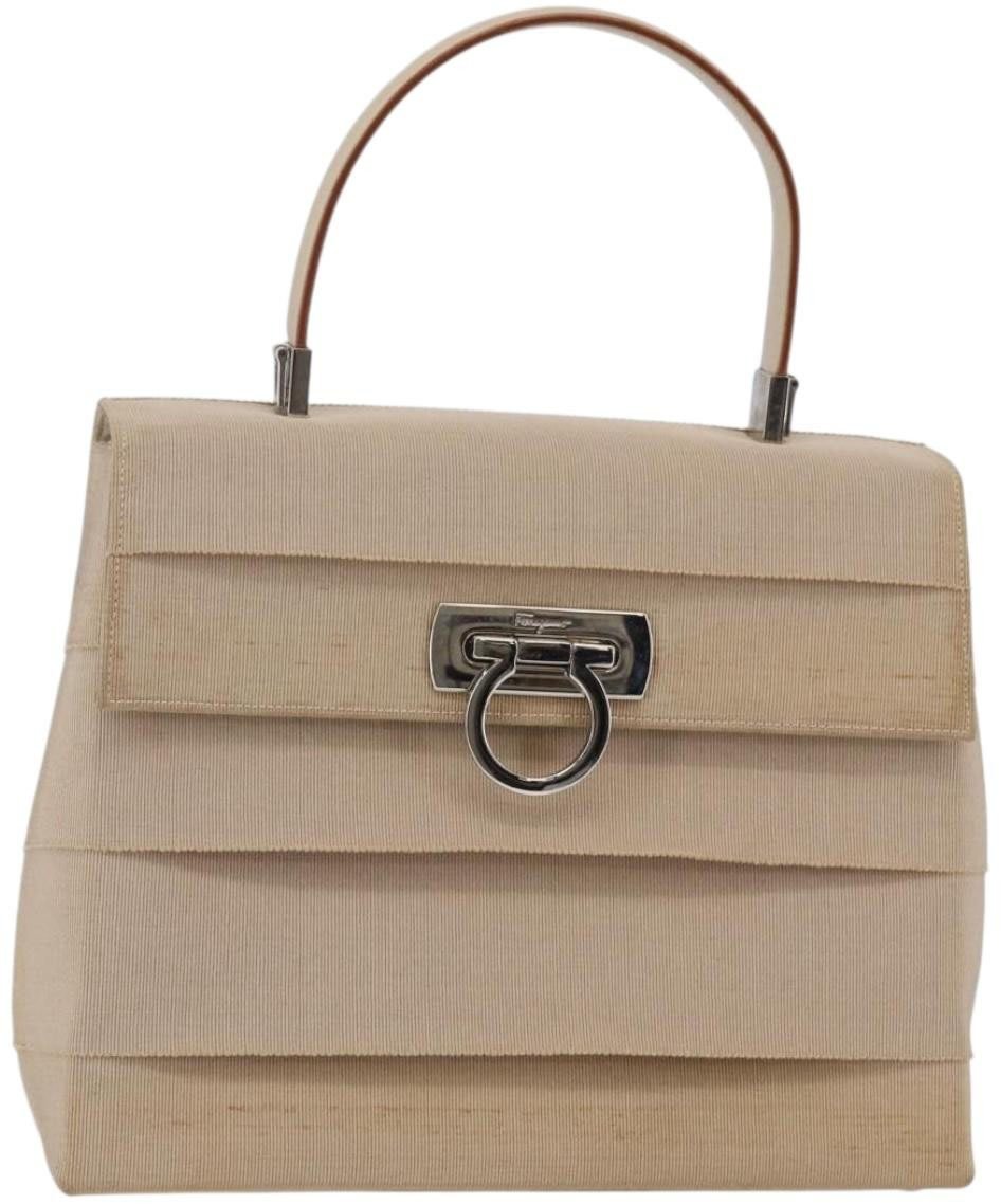 Salvatore Ferragamo Salvatore Ferragamo Vintage Gancini Cage Top Handle Bag Canvas Beige