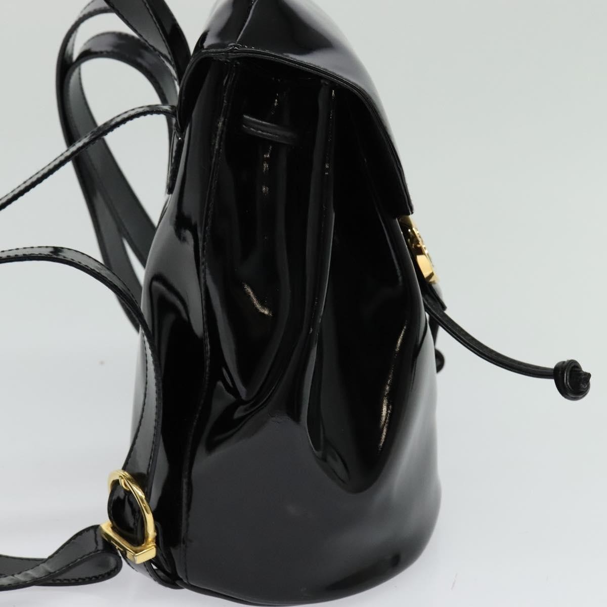 Salvatore Ferragamo Salvatore Ferragamo Gancini Flap Drawstring Backpack Patent leather Zwart