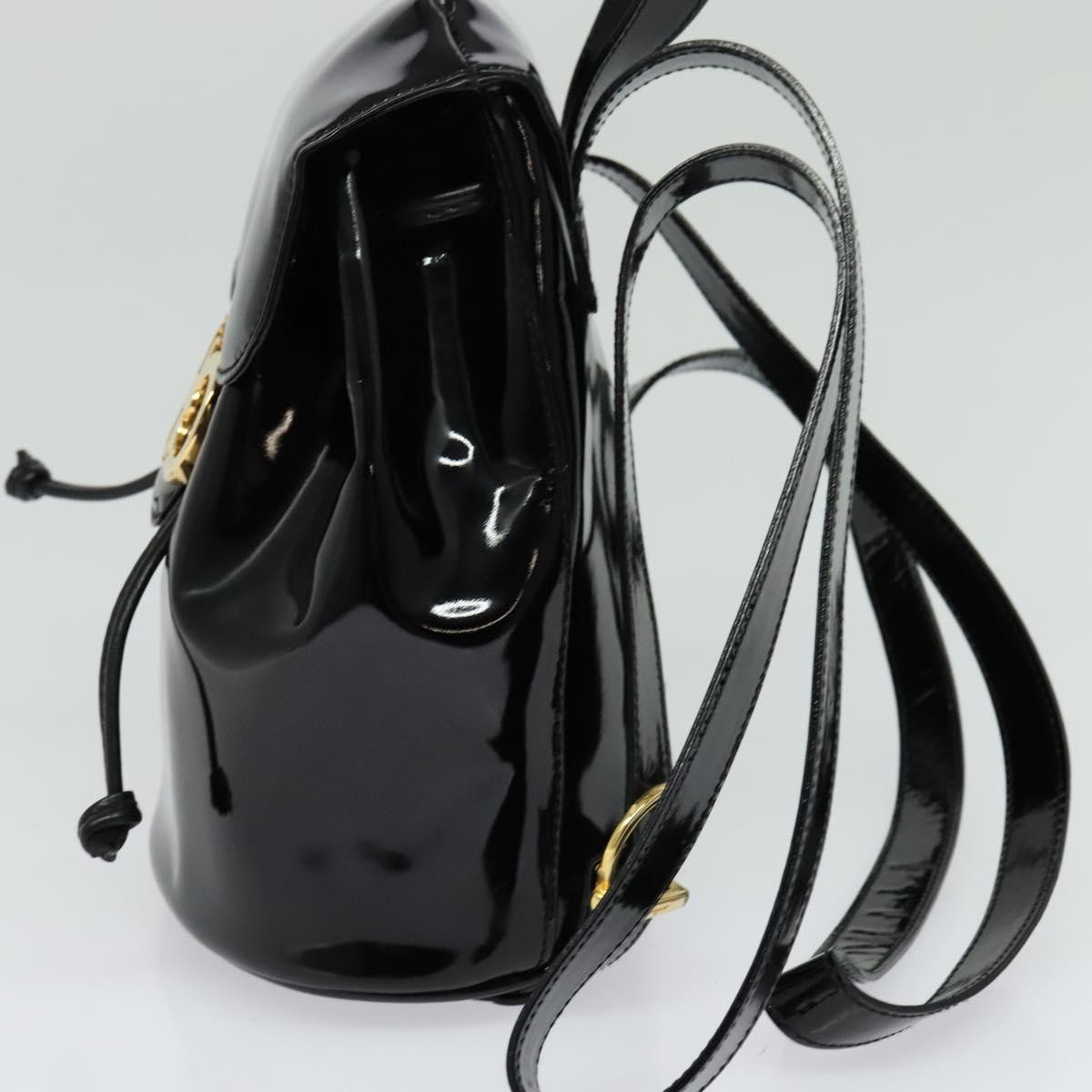 Salvatore Ferragamo Salvatore Ferragamo Gancini Flap Drawstring Backpack Patent leather Zwart