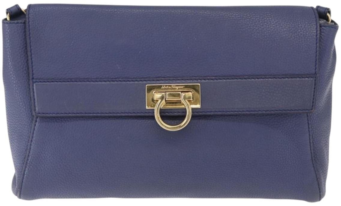 Salvatore Ferragamo Abbey Shoulder Bag Leather Navy